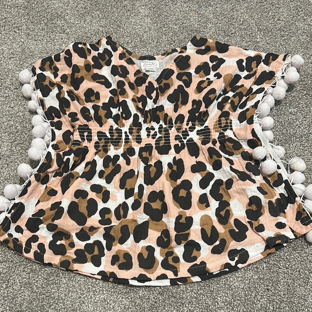 Mud‎ Pie Leopard Cheetah beach cover up with Pom Pom hem size 2T-3T
